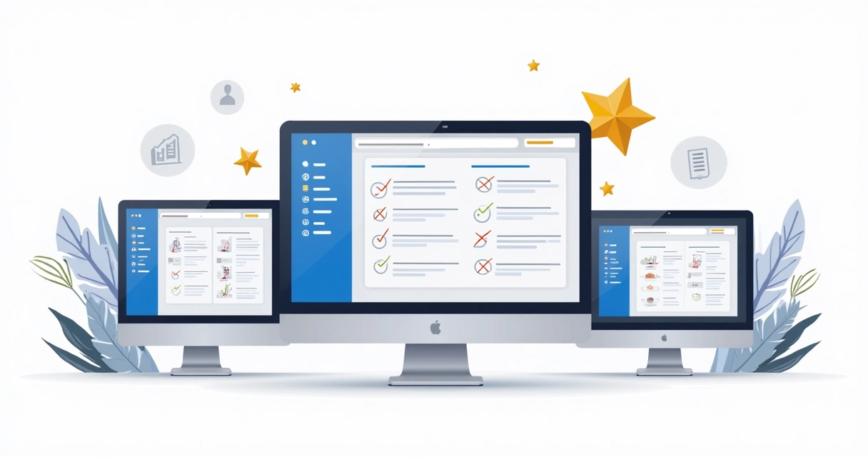 Comparing CLM software features on screens