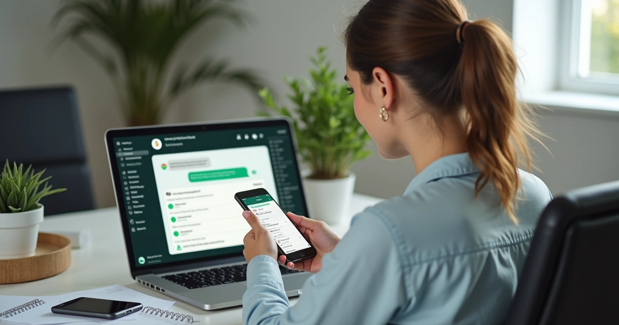 Profissional digital acompanhando conversa com cliente pelo WhatsApp 