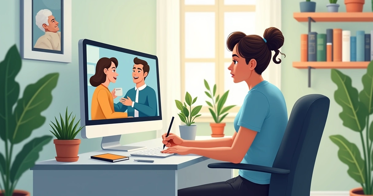 Closer digital em uma reunião consultiva com cliente no computador 