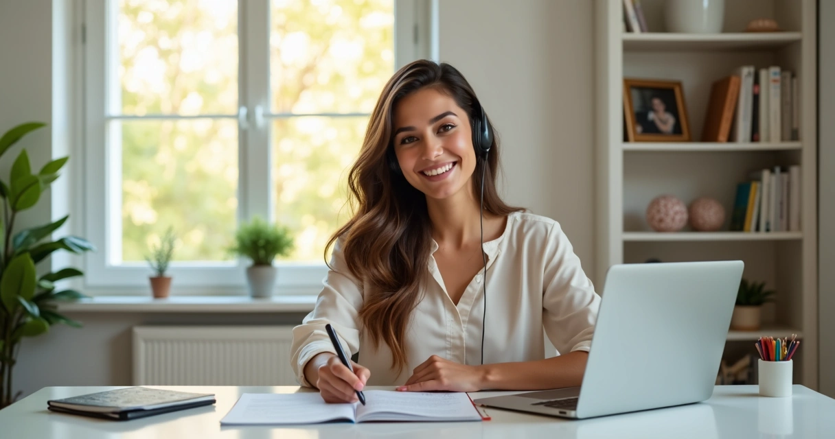 Mulher trabalhando em home office como closer digital 