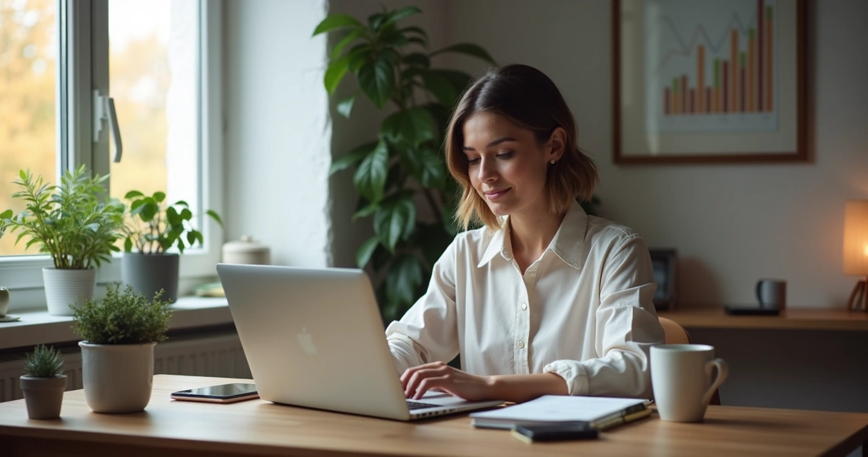 Pessoa trabalhando remotamente com notebook e café 