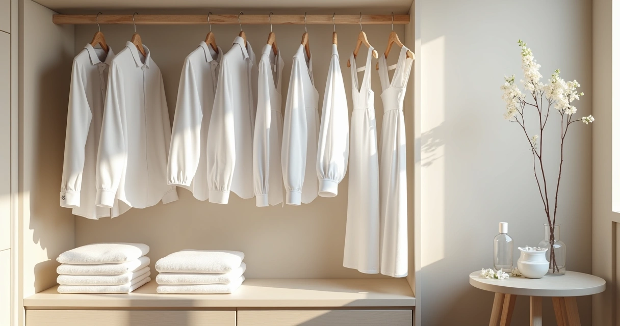 Roupas brancas organizadas para lavagem e conservação