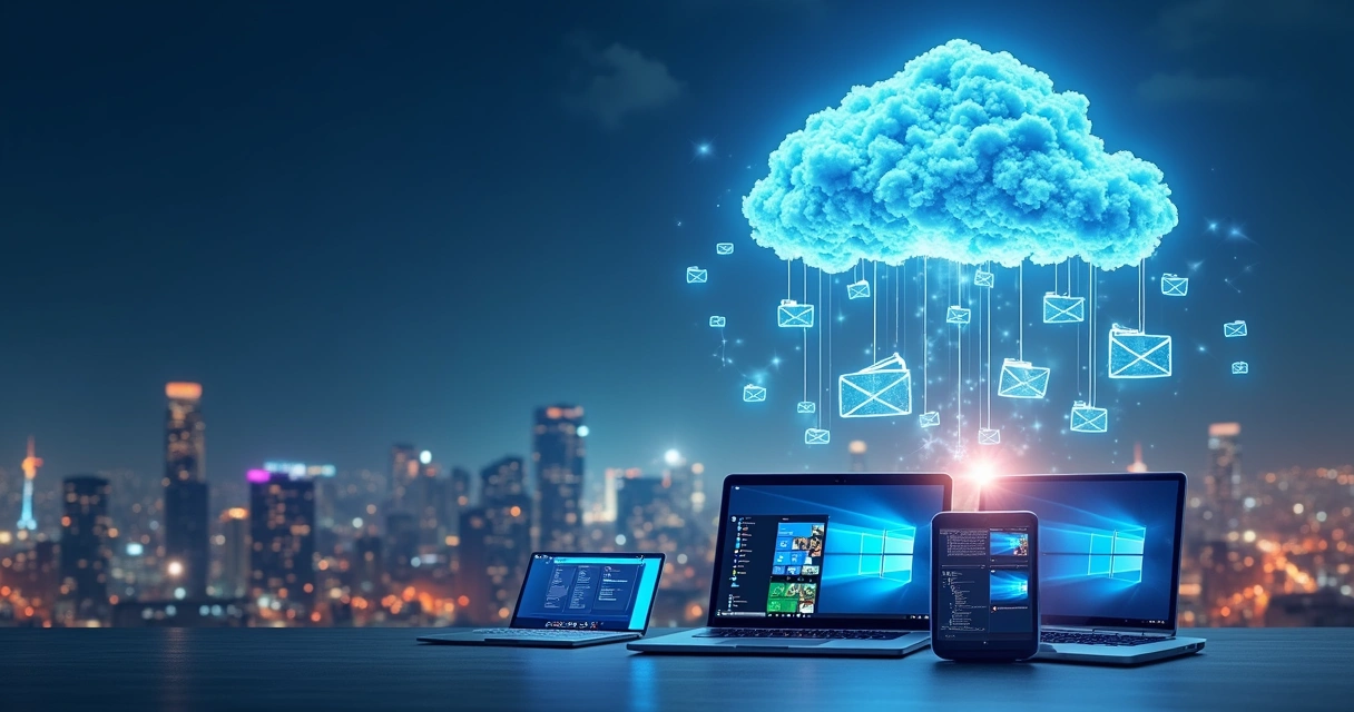 Ilustração mostrando dados de Microsoft 365 sendo armazenados na nuvem 