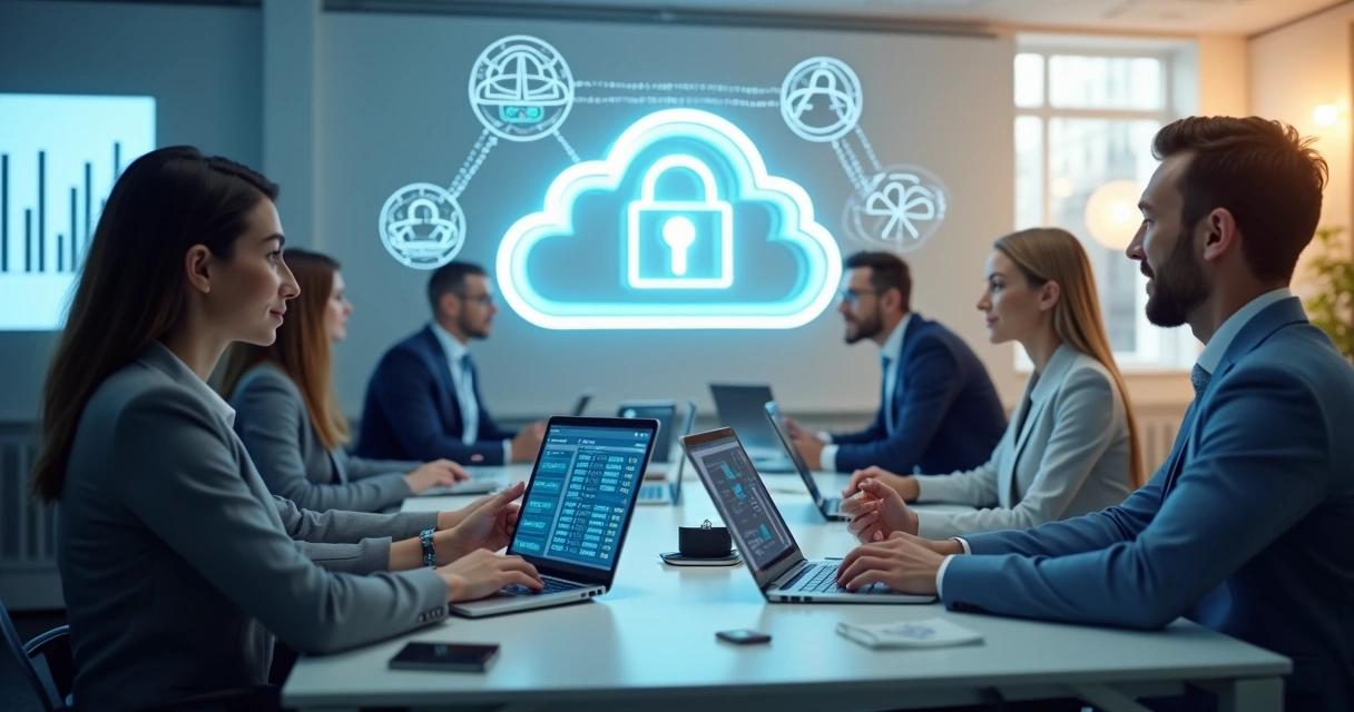 Equipe acessando dados contábeis em nuvem com segurança 