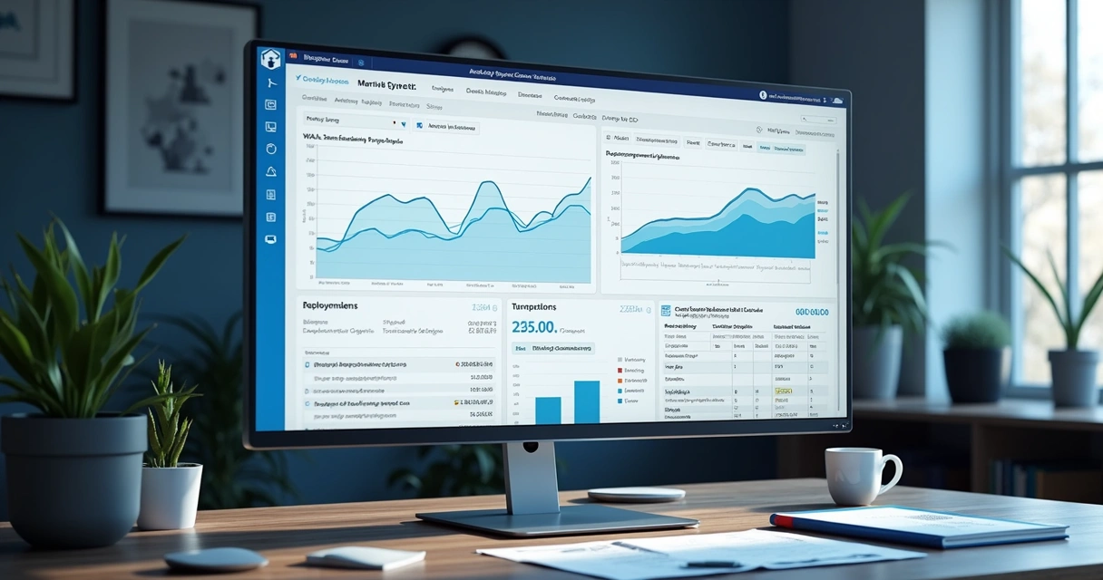 Modern devops cloud integration dashboard on large monitor 
