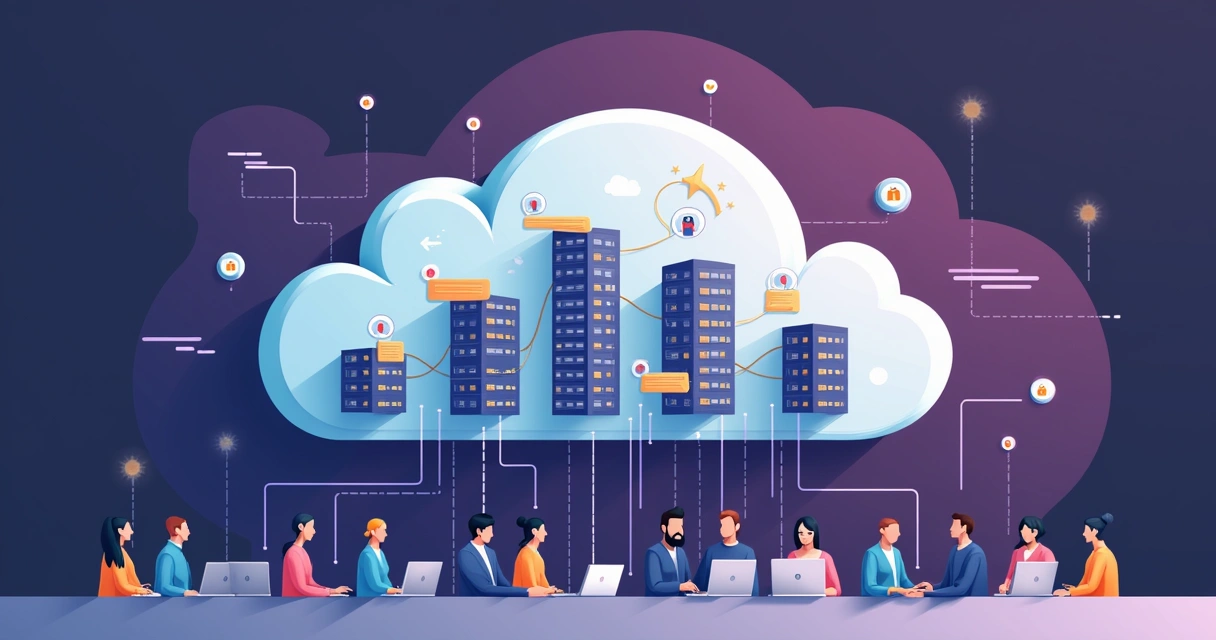 Conceito visual arquitetura multi-tenant em cloud SaaS 