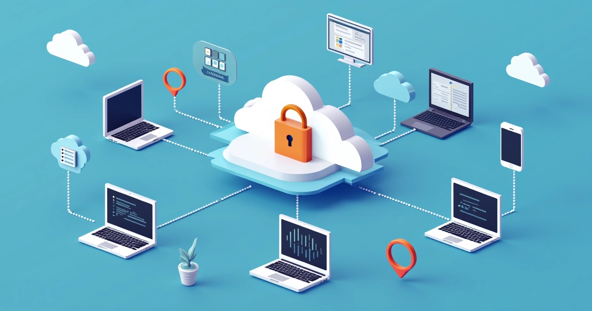 Ilustração do conceito de arquitetura cloud-native protegendo dados corporativos
