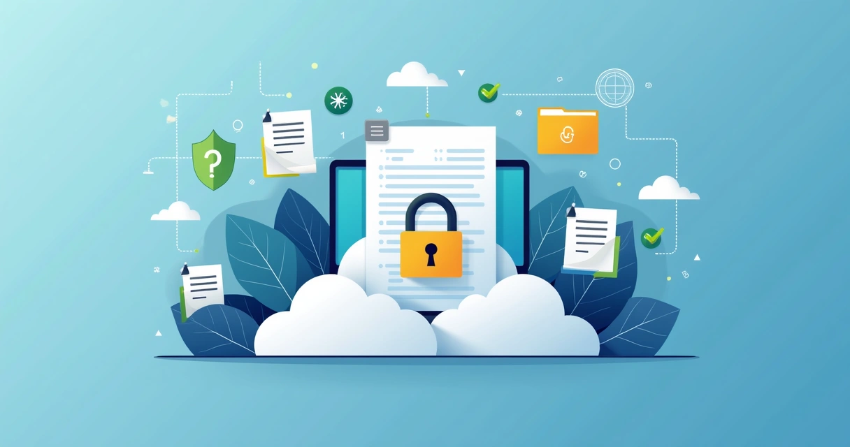 Secure digital document management with cloud storage icons