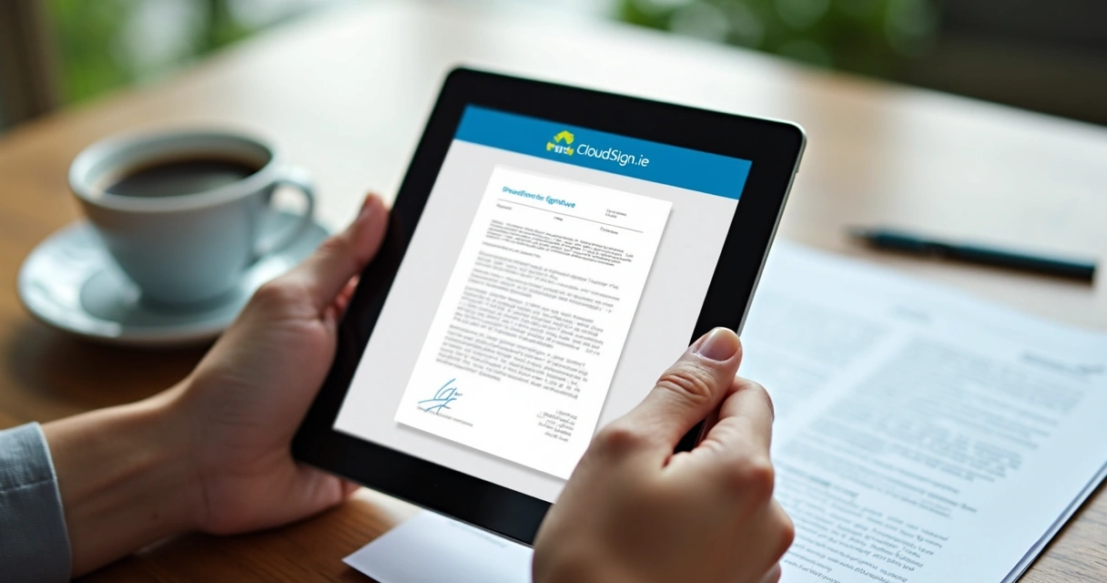 User signing document electronically using CloudSign.ie on tablet 
