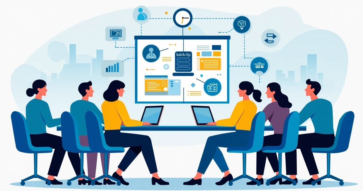 IT and business team planning for document security and disaster recovery with digital tools 