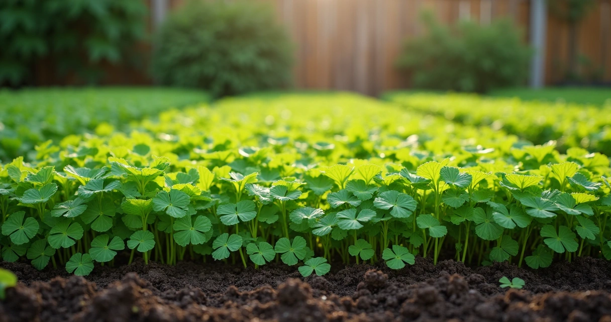Newly planted clover cover crop on rehabilitated garden soil 