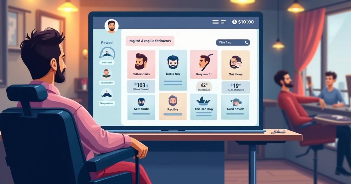 Painel digital mostrando acúmulo de pontos de fidelidade em barbearia 