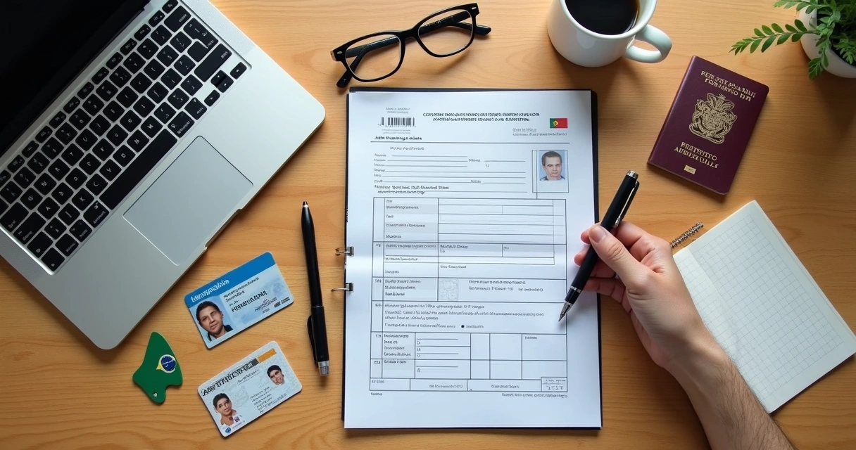 Documentos e carteira de motorista em mesa de escritório