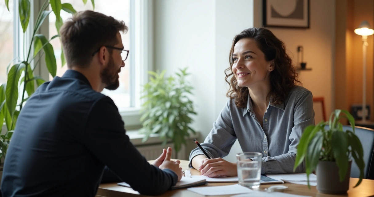 Coach ouvindo com atenção durante uma sessão de coaching 