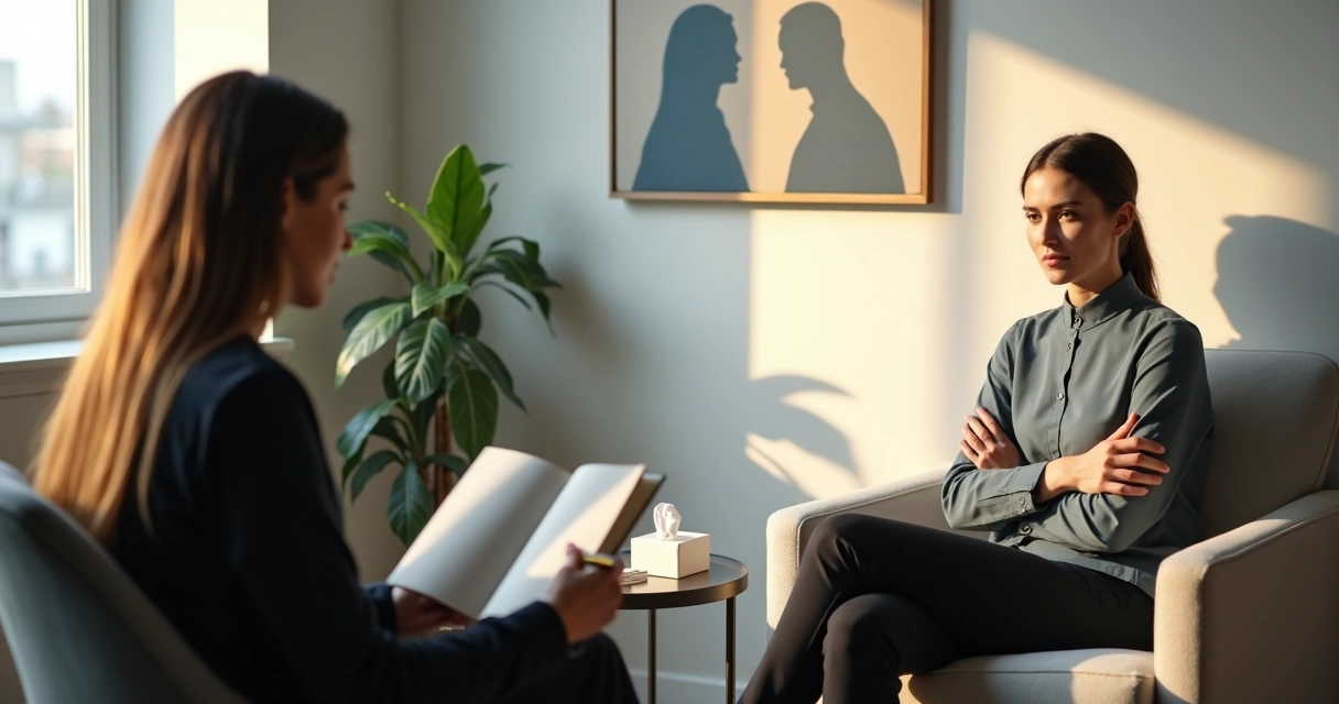 Coach observa cliente refletindo com sombras projetadas na parede ao fundo 