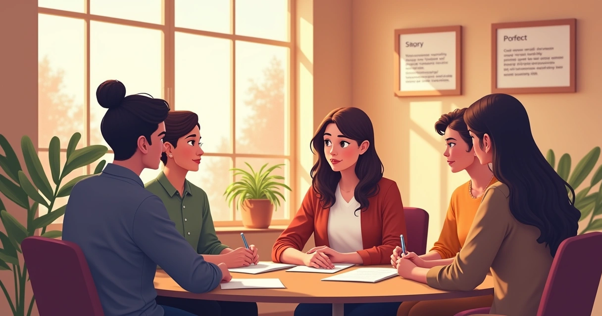 Equipe em círculo durante sessão de coaching 