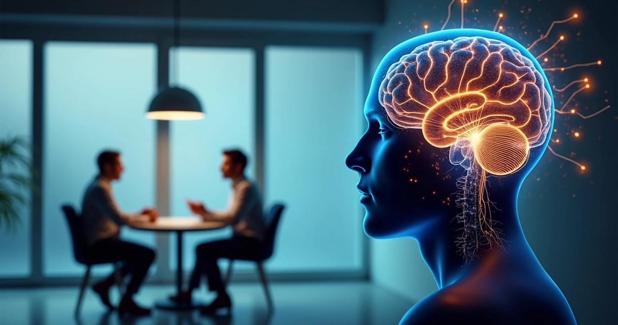 Cerebro iluminado con coach acompañando proceso de cambio 