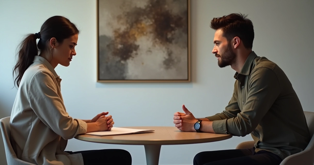 Coach and client in a session, body language indicating tension