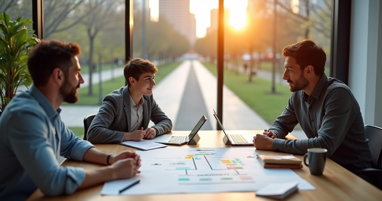 Professional coach and mentor guiding a person on two merging paths toward self-transformation 