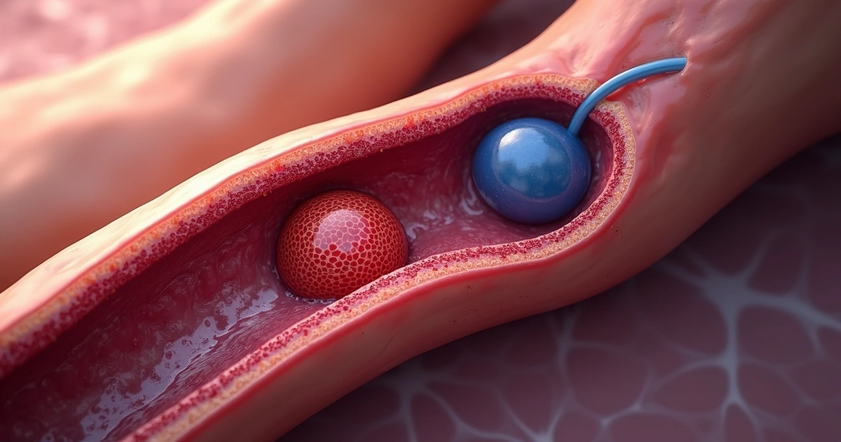 Ilustração de um coágulo em uma veia da perna 