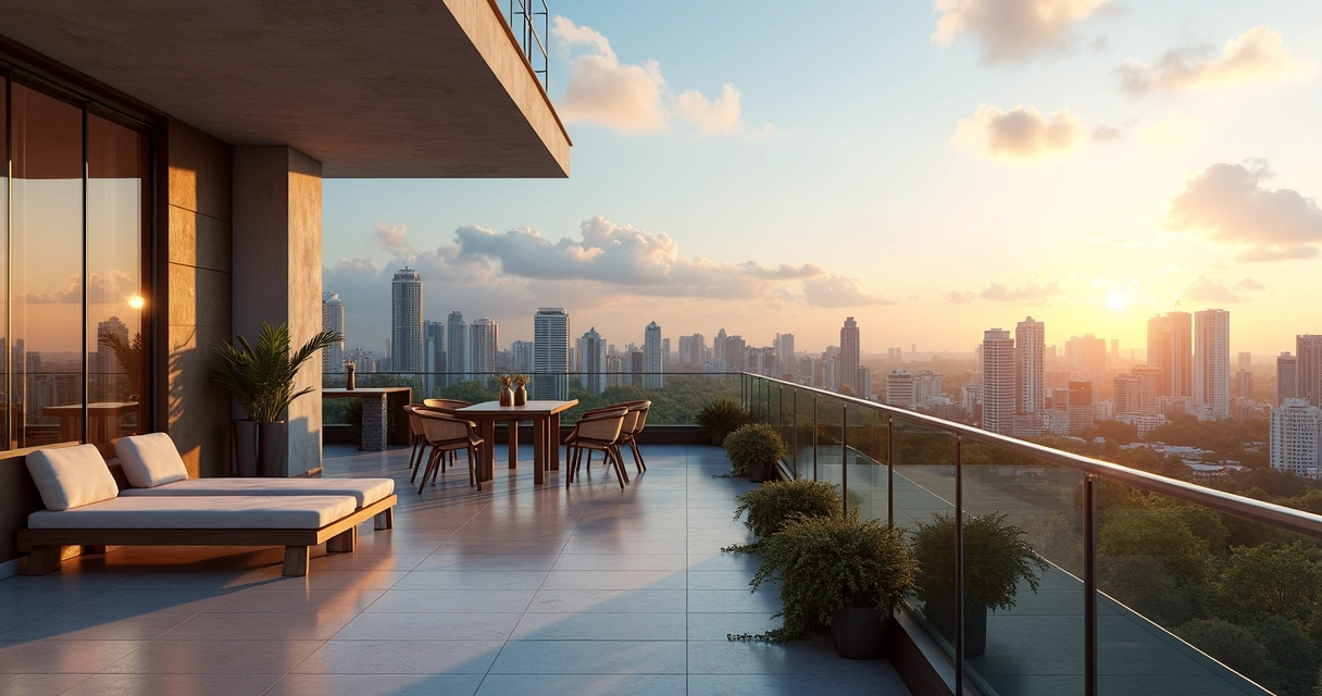 Apartamento de cobertura moderno com vista panorâmica da cidade de Campinas ao entardecer 