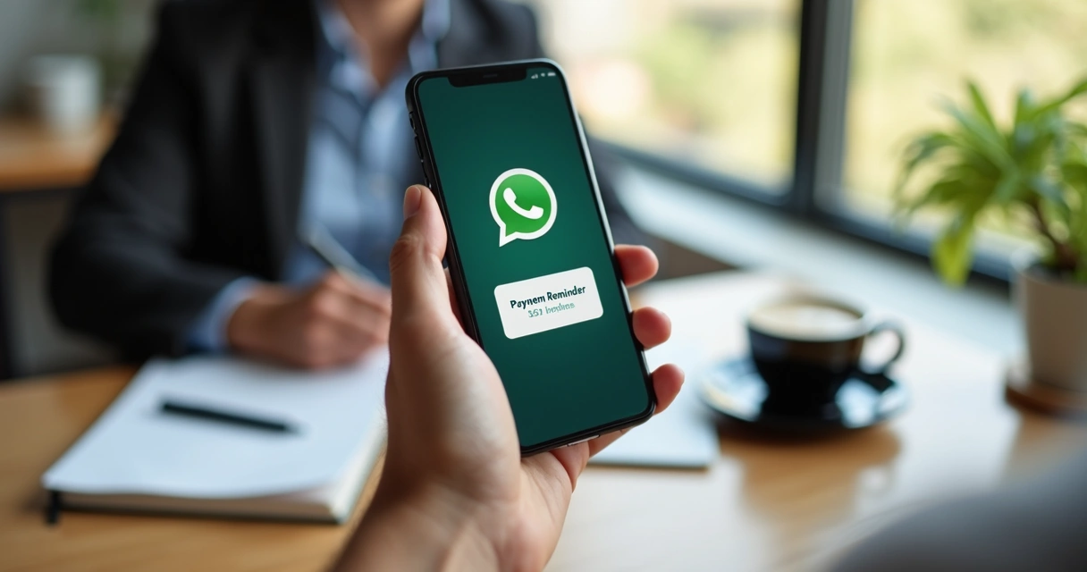 Pessoa enviando cobrança por WhatsApp no celular