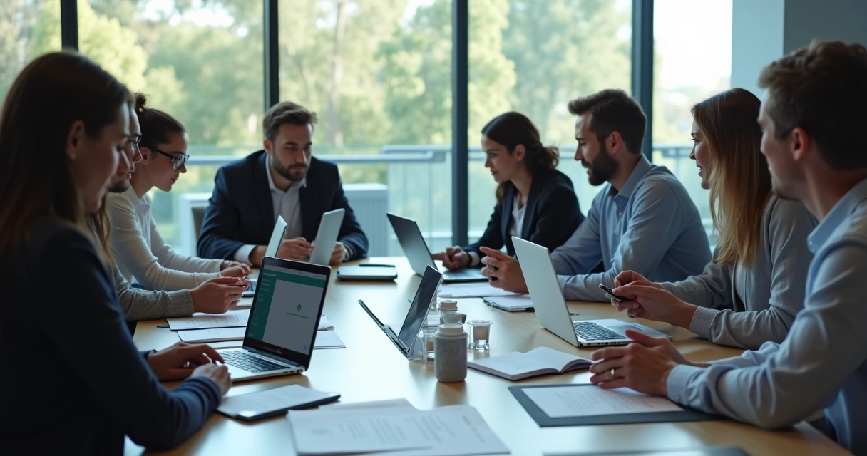 Equipe de cobrança analisando mensagens no WhatsApp e e-mail 