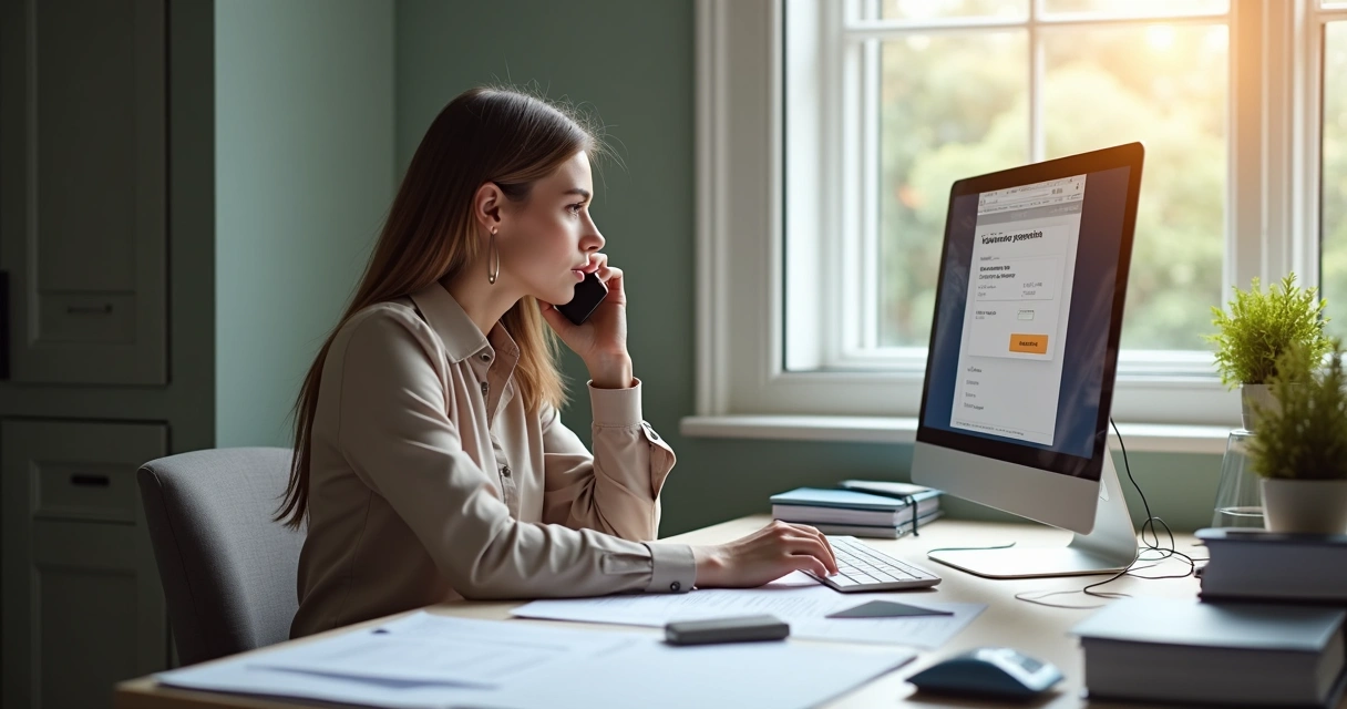 Pessoa faz cobrança por telefone com documentos na mesa