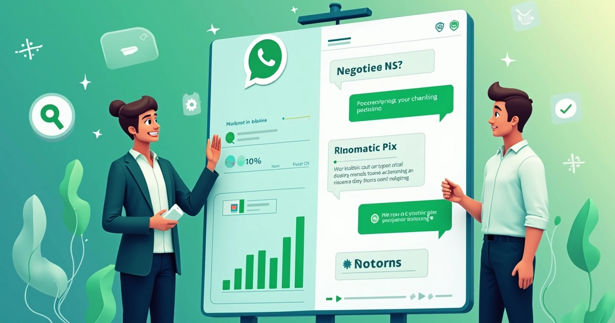 Chatbot de cobrança negociando por WhatsApp com cliente, gráficos e dados em tela 
