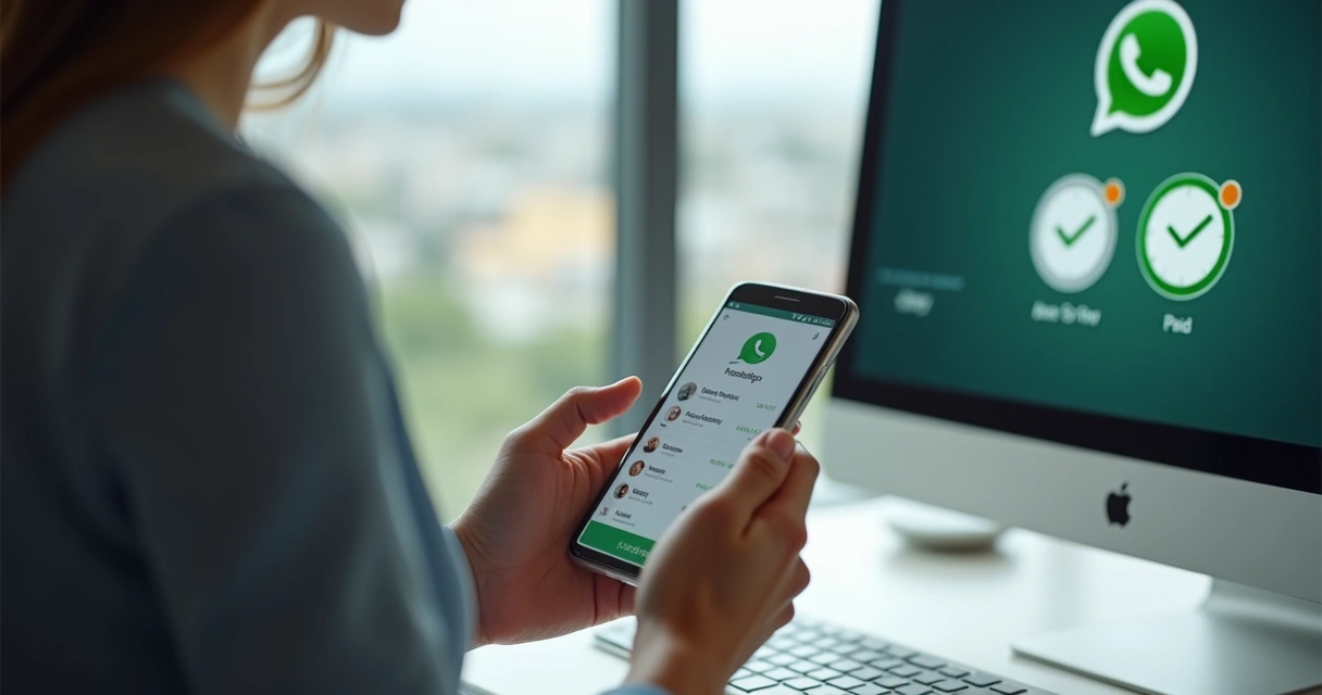 Pessoa com smartphone usando WhatsApp para enviar cobranças 