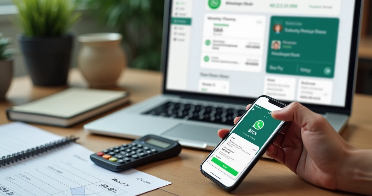 Tela de cobrança no WhatsApp com comprovante Pix e controle financeiro