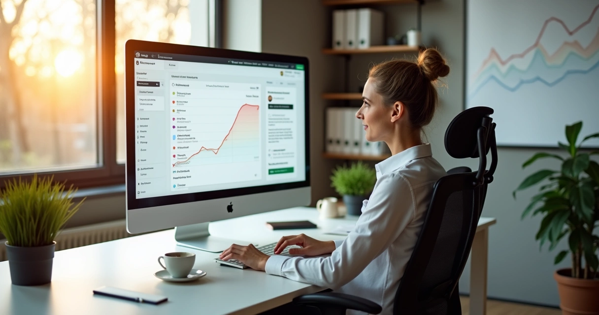 Gestor de pequena empresa acompanha cobranças automatizadas no computador enquanto conversa pelo WhatsApp Web 
