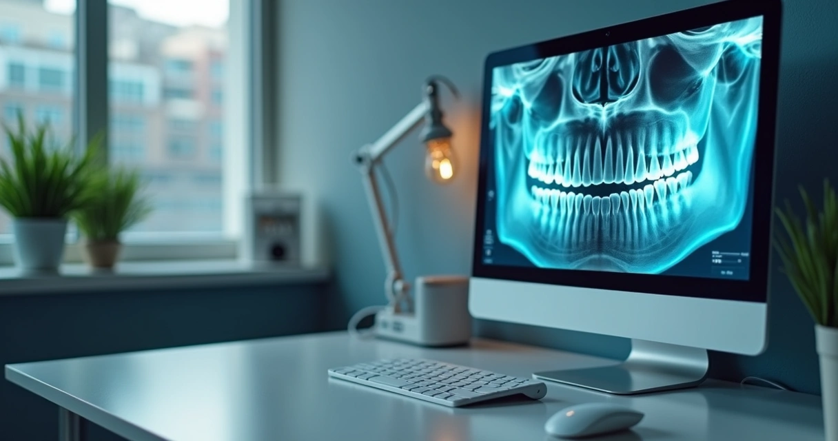Computador mostrando plataforma de gestão odontológica com envio automático de mensagens por WhatsApp para cobranças na clínica 