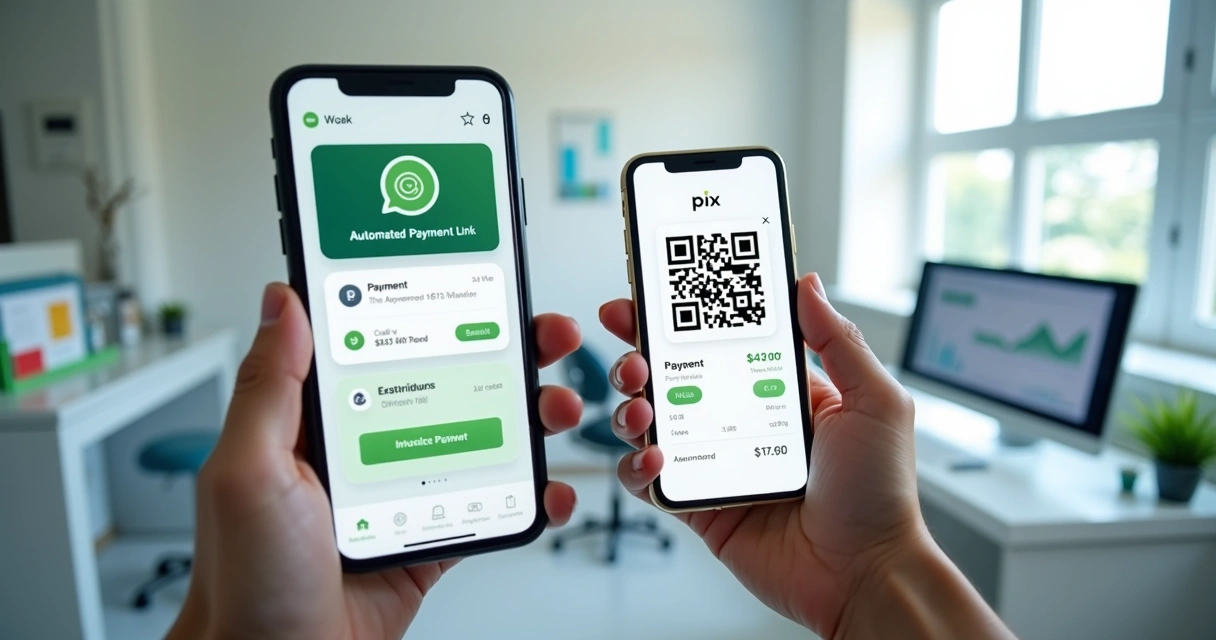 Comparação entre cobranças via WhatsApp com link de pagamento e cobrança via Pix tradicional em celular moderno 