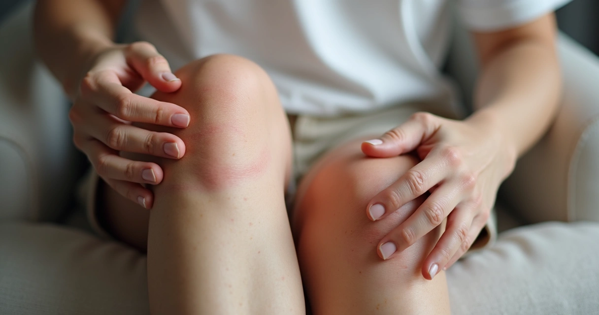 Pessoa examinando veias das pernas com sinais de coceira 