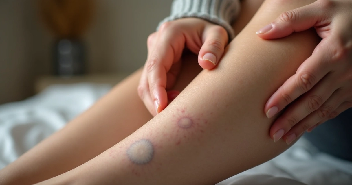 Detalhe de mão coçando tornozelo com varizes leves