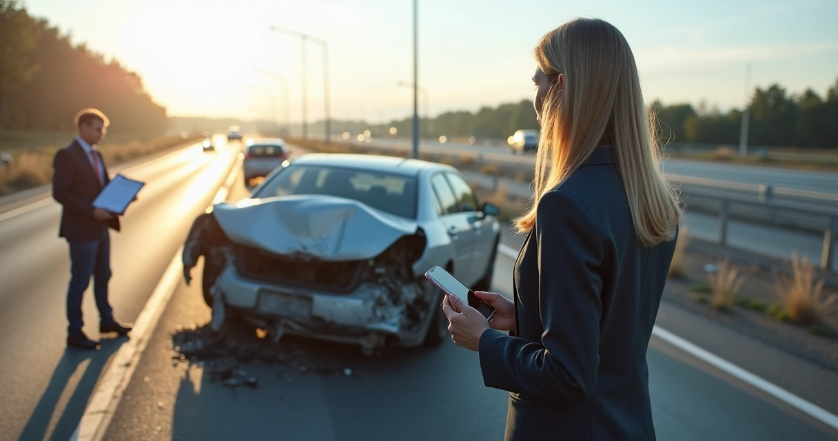 Vehículo averiado en la carretera y persona llamando a la aseguradora 