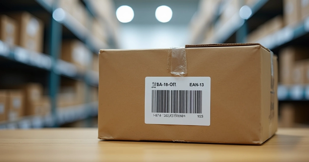 Código de barras EAN impresso em caixa de produto no estoque 