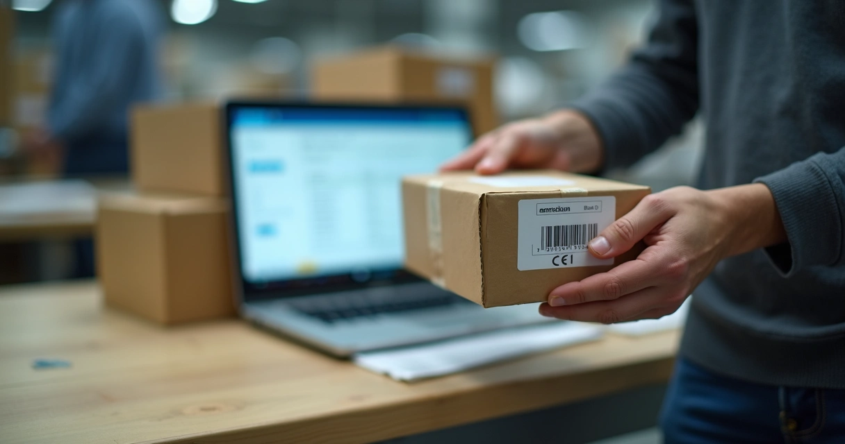 Detalhe de um produto industrial com código de barras EAN GS1 impresso na embalagem 