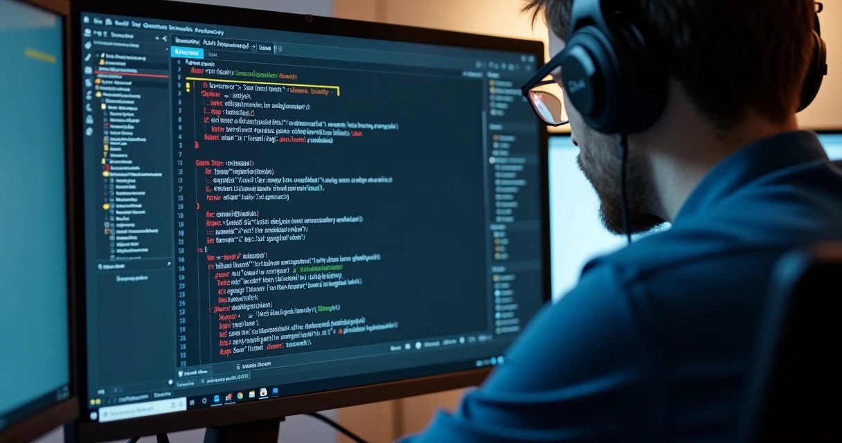 Tela de código-fonte de bot de trading sendo auditada 