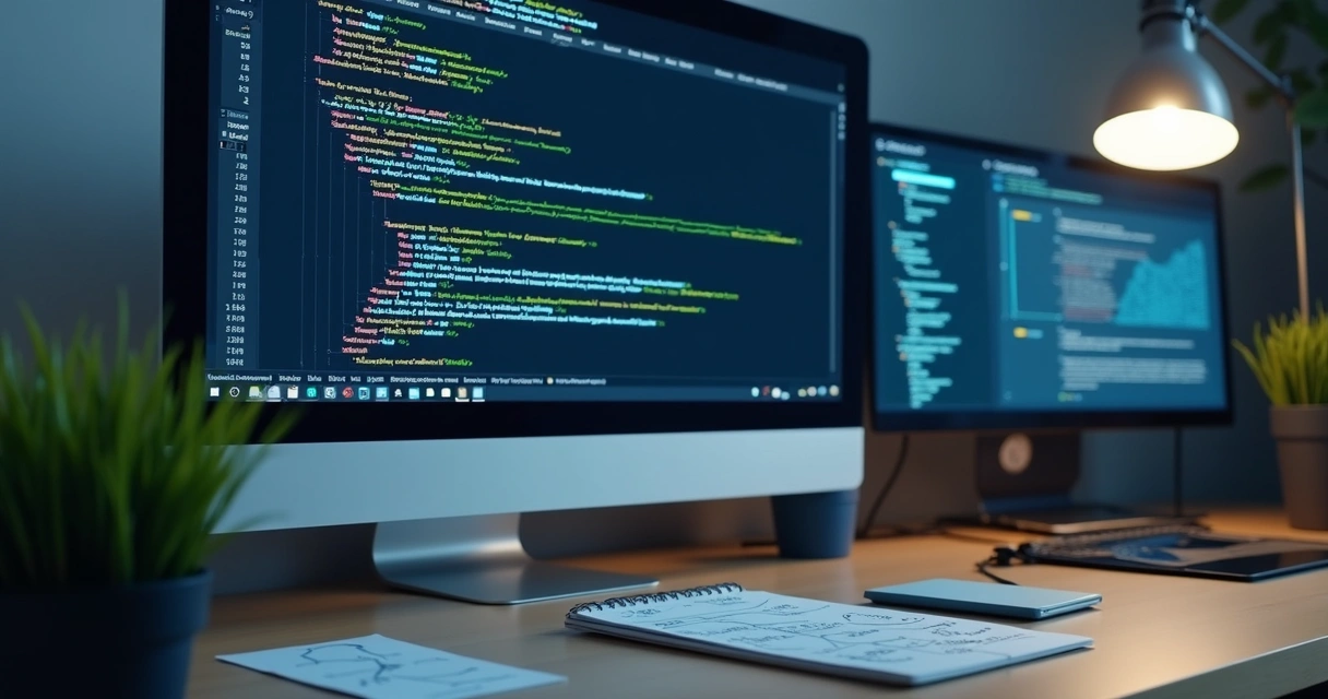 Tela de computador exibindo código de marcação de dados estruturados para SEO 