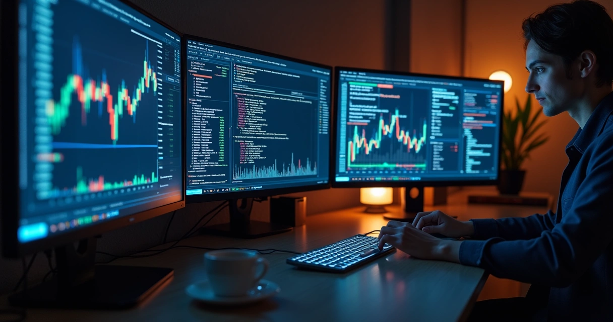 Tela de código com programação de robô de investimento 