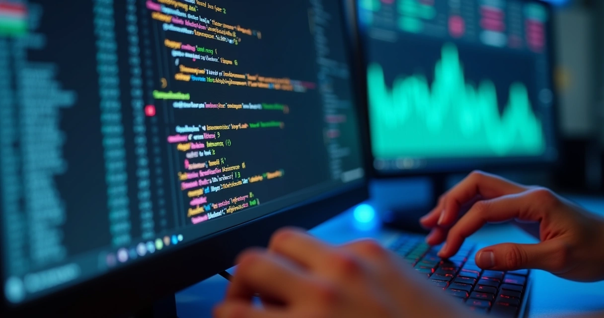 Tela de computador com código de robô de cripto em destaque 