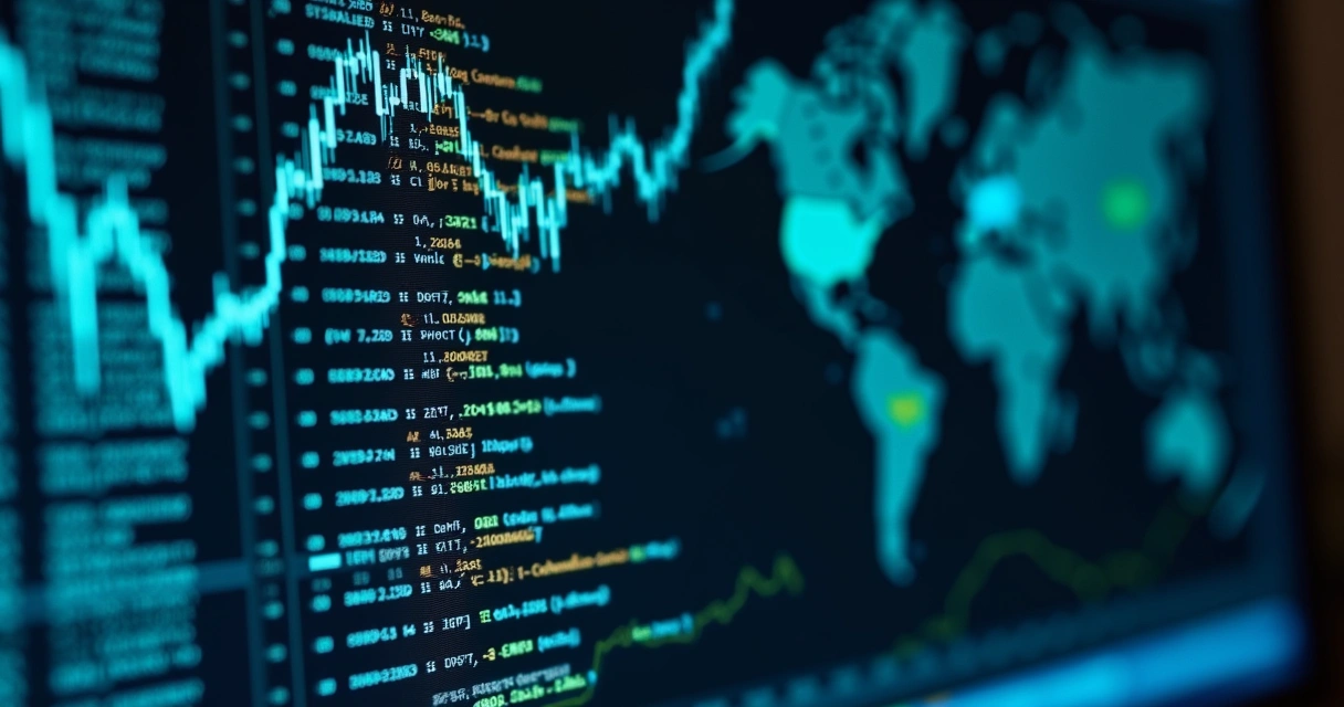 Tela de computador com códigos de negociação automatizada 