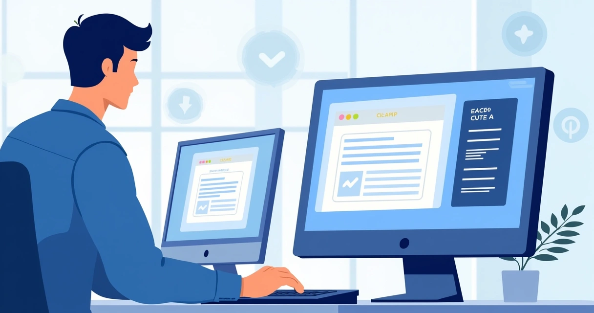 Pessoa testando integração de software em dois monitores 