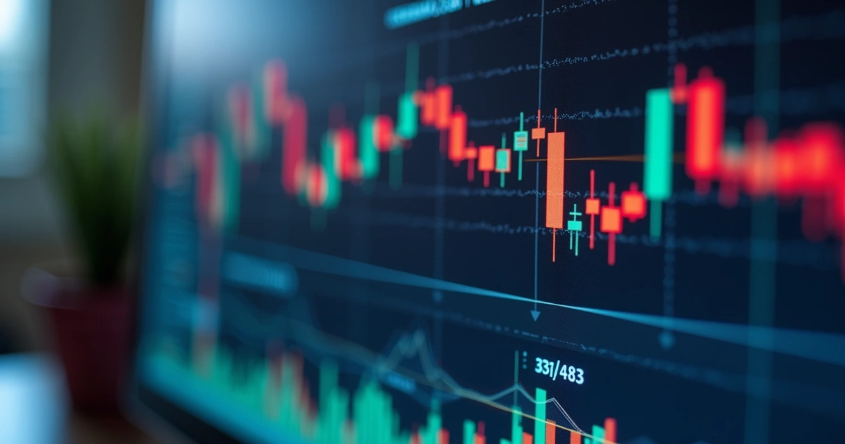 Tela de computador com código de algoritmo de trading aberto.