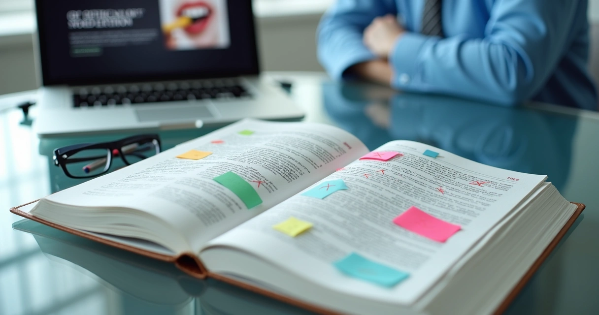 Código de ética odontológico aberto com marcações 