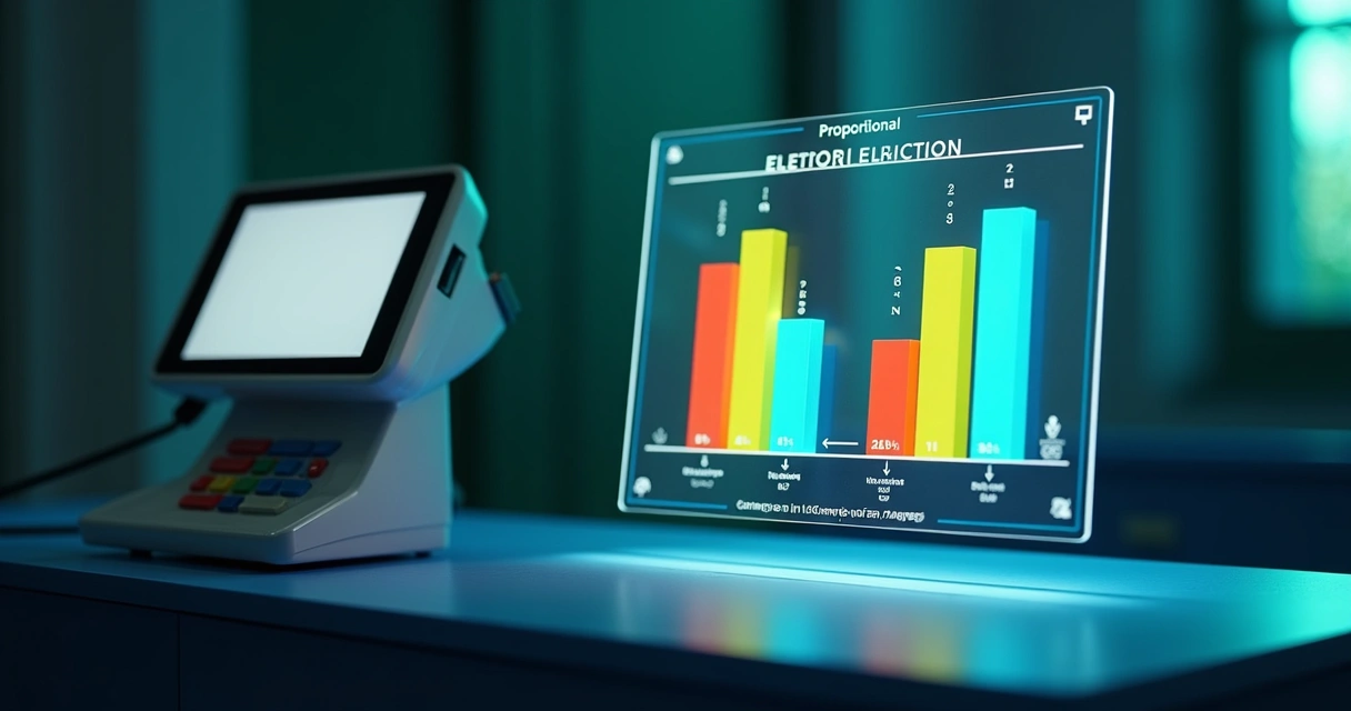 Gráficos de coeficiente eleitoral projetados ao lado de urna eletrônica 