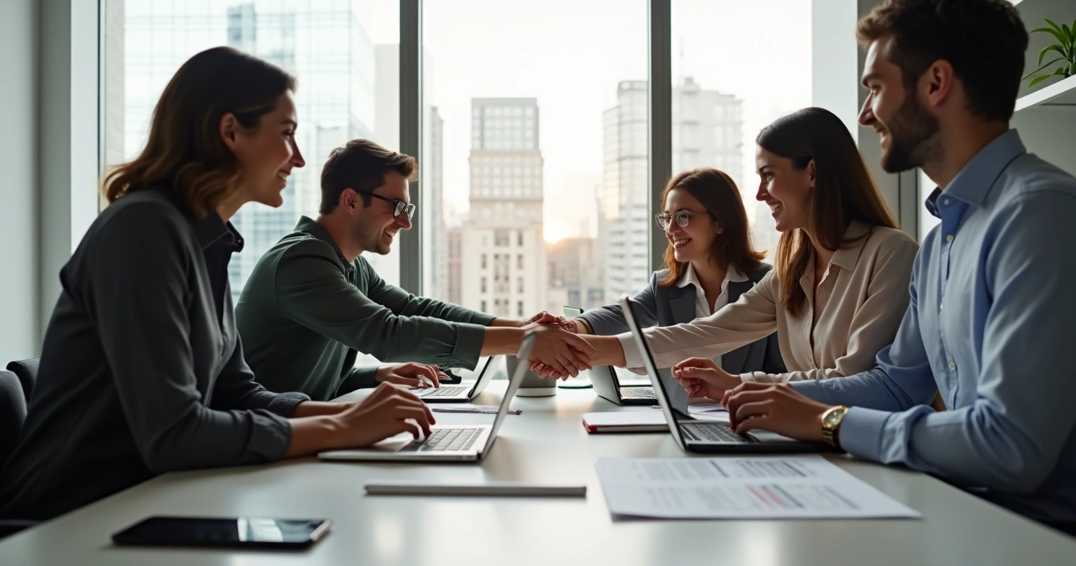 Equipe demonstrando coesão em reunião de trabalho