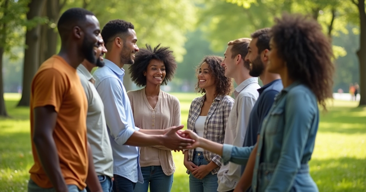 Diverse people standing together, showing respect for personal space